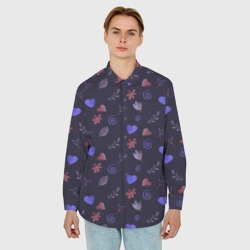 Мужская рубашка oversize 3D Паттерн с сердечками и цветами - фото 2