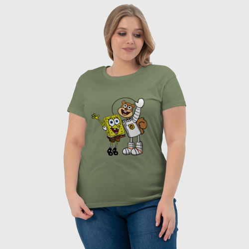Женская футболка хлопок с принтом Спанч Боб и Сэнди, фото #4