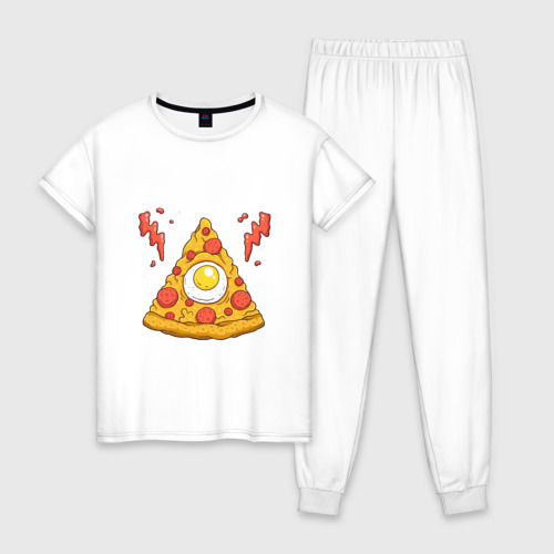 Женская пижама хлопок с принтом Кусочек пиццы, вид спереди #2