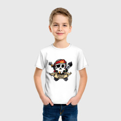 Футболка с принтом Пиратские воины для ребенка, вид на модели спереди №2. Цвет основы: белый