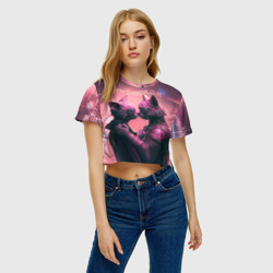 Женская футболка Crop-top 3D Влюбленные кибер-котики - фото 2