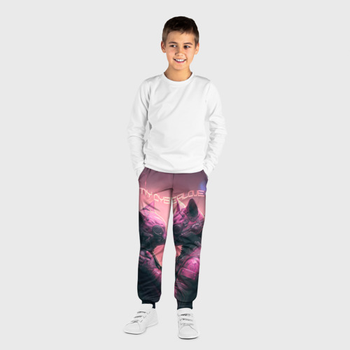 Детские брюки 3D Влюбленные кибер-котики, цвет 3D печать - фото 4