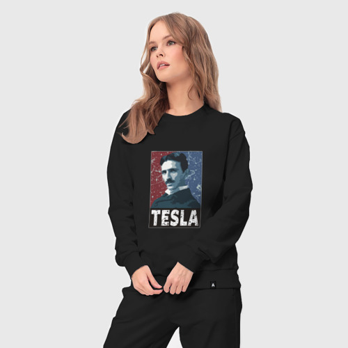 Женский костюм хлопок с принтом Nicola Tesla, вид сбоку #3