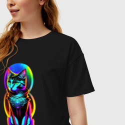 Женская футболка хлопок Oversize Кот в стиле Киберпанк - фото 2