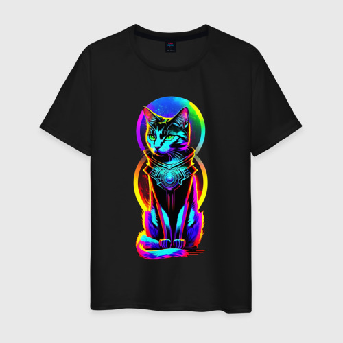 Мужская футболка хлопок Кот в стиле Киберпанк, цвет черный