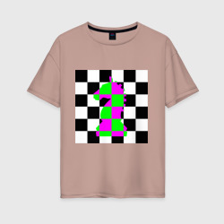 Женская футболка хлопок Oversize Конь шахматный