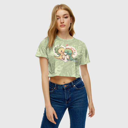 Женская футболка Crop-top 3D Мистер Влюбленный динозавр, цвет 3D печать - фото 4