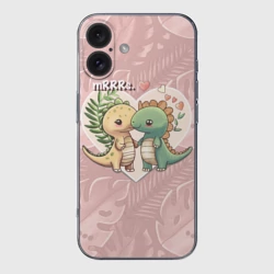 Чехол для iPhone 16 силиконовый с защитой камеры Миссис и Мистр Влюбленные динозавры