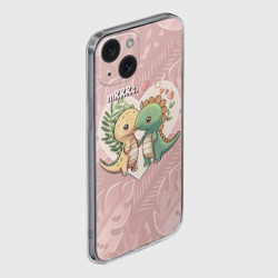 Чехол для iPhone 15 силиконовый с защитой камеры Миссис и Мистр Влюбленные динозавры - фото 2