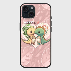 Чехол силиконовый для Apple iPhone 15 матовый Миссис и Мистр Влюбленные динозавры