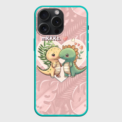 Чехол силиконовый для Apple iPhone 15 Pro Мax матовый Миссис и Мистр Влюбленные динозавры