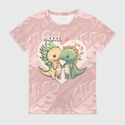 Женская футболка 3D Миссис и Мистр Влюбленные динозавры