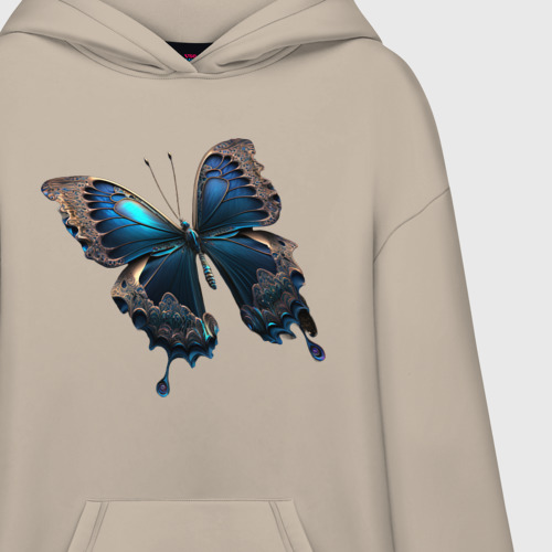 Худи SuperOversize хлопок Сапфировая бабочка, цвет миндальный - фото 3