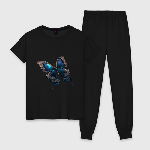 Женская пижама хлопок Сапфировая бабочка, цвет черный
