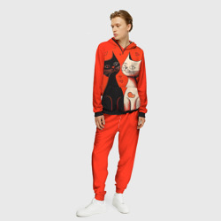 Мужской костюм с толстовкой 3D Влюблённые кошки на красном фоне - фото 2