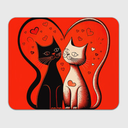 Прямоугольный коврик для мышки Влюблённые кошки на красном фоне