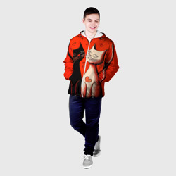 Мужская куртка 3D Влюблённые кошки на красном фоне - фото 2