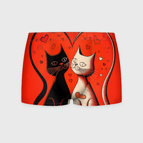 Мужские трусы 3D Влюблённые кошки на красном фоне, цвет 3D печать