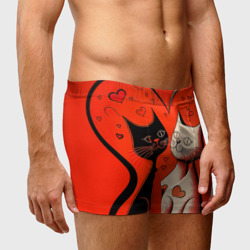 Мужские трусы 3D Влюблённые кошки на красном фоне - фото 2