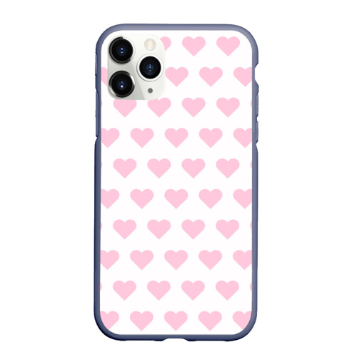 Чехол для iPhone 11 Pro матовый с принтом Pink hearts, вид спереди #2