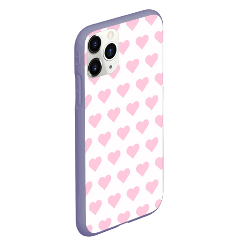 Чехол для iPhone 11 Pro матовый с принтом Pink hearts, вид сбоку #3