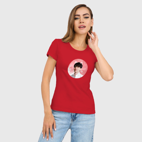 Женская футболка хлопок Slim Ли Дон Ук - Двадцать пять двадцать один, цвет красный - фото 3