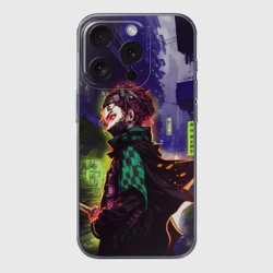 Чехол для iPhone 15 Pro силиконовый с защитой камеры Клинок, рассекающий демонов - Киберпанк