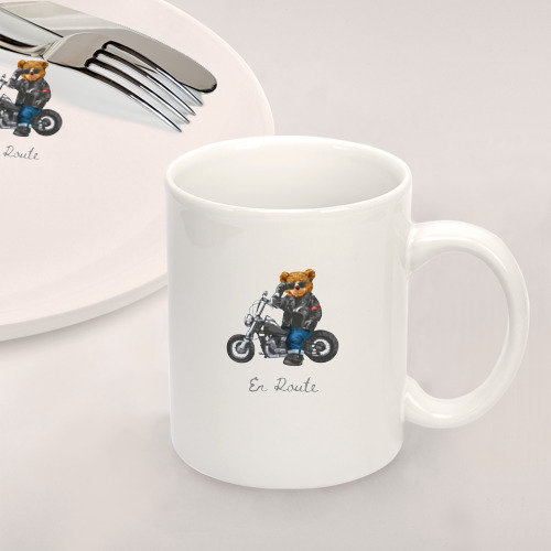 Набор: тарелка + кружка Крутой мотоциклист медведь - фото 2