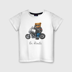 Детская футболка хлопок Крутой мотоциклист медведь