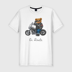 Мужская футболка хлопок Slim Крутой мотоциклист медведь