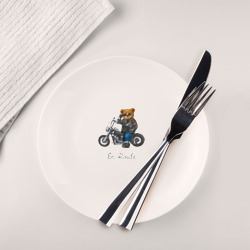Тарелка Крутой мотоциклист медведь