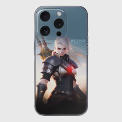 Чехол для iPhone 15 Pro силиконовый с защитой камеры The Witcher girl art