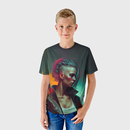 Детская футболка 3D Cyberpunk girl art, цвет 3D печать - фото 3