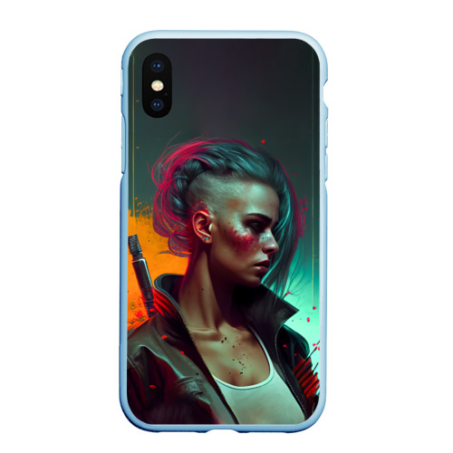 Чехол для iPhone XS Max матовый Cyberpunk girl art, цвет голубой