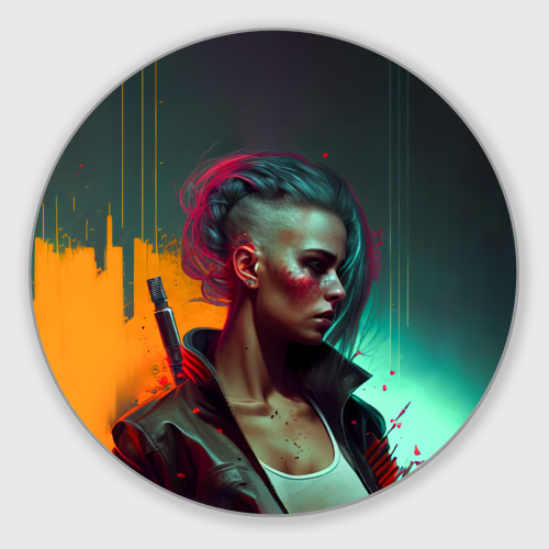 Круглый коврик для мышки Cyberpunk girl art