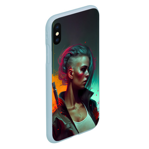 Чехол для iPhone XS Max матовый Cyberpunk girl art, цвет голубой - фото 3