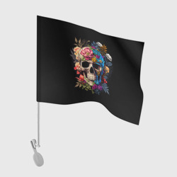 Флаг для автомобиля Череп c растениями и цветами
