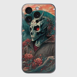 Чехол для iPhone 16 Pro силиконовый с защитой камеры Череп самурая
