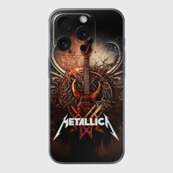 Чехол для iPhone 15 Pro Max силиконовый с защитой камеры Metallica гитара и логотип
