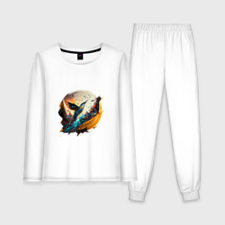 Женская пижама с лонгсливом хлопок Арт абстракция - птица