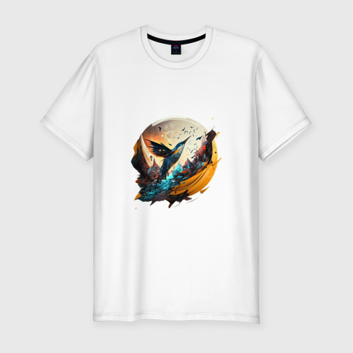Мужская футболка хлопок Slim с принтом Арт абстракция - птица, вид спереди #2