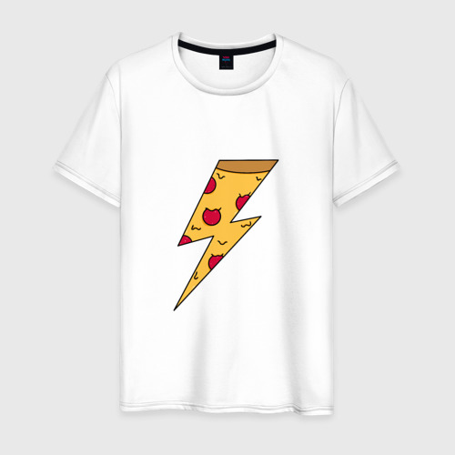 Мужская футболка из хлопка с принтом Пицца молния, вид спереди №1