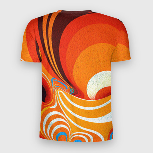 Мужская футболка 3D Slim с принтом Текучая краская в ярких оранжевых цветах, вид сзади #1