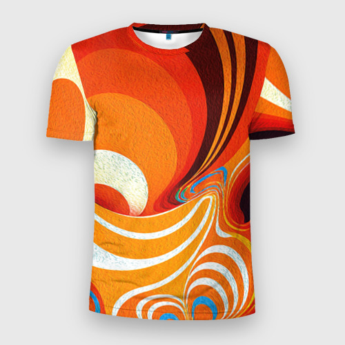 Мужская футболка 3D Slim с принтом Текучая краская в ярких оранжевых цветах, вид спереди #2