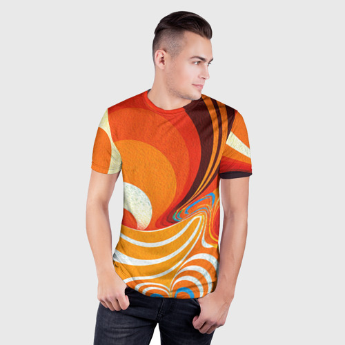 Мужская футболка 3D Slim с принтом Текучая краская в ярких оранжевых цветах, фото на моделе #1