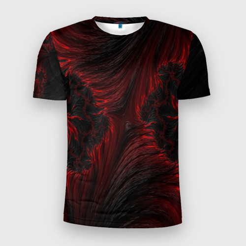 Мужская футболка 3D Slim с принтом Красно - черные текстуры, вид спереди #2