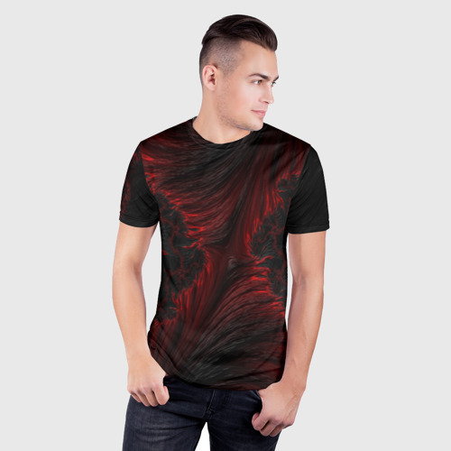 Мужская футболка 3D Slim с принтом Красно - черные текстуры, фото на моделе #1