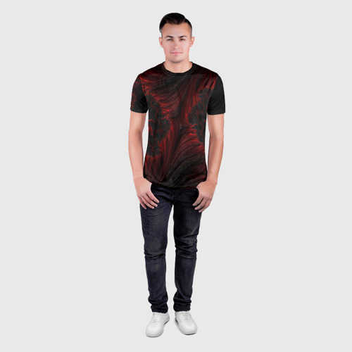 Мужская футболка 3D Slim с принтом Красно - черные текстуры, вид сбоку #3