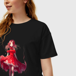 Женская футболка хлопок Oversize Аниме девушка в красном платье - фото 2