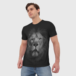 Мужская футболка 3D Лев на темном фоне - фото 2